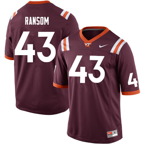Men #43 John Ransom Virginia Tech Hokies College Football Jerseys Sale-Maroon - Click Image to Close